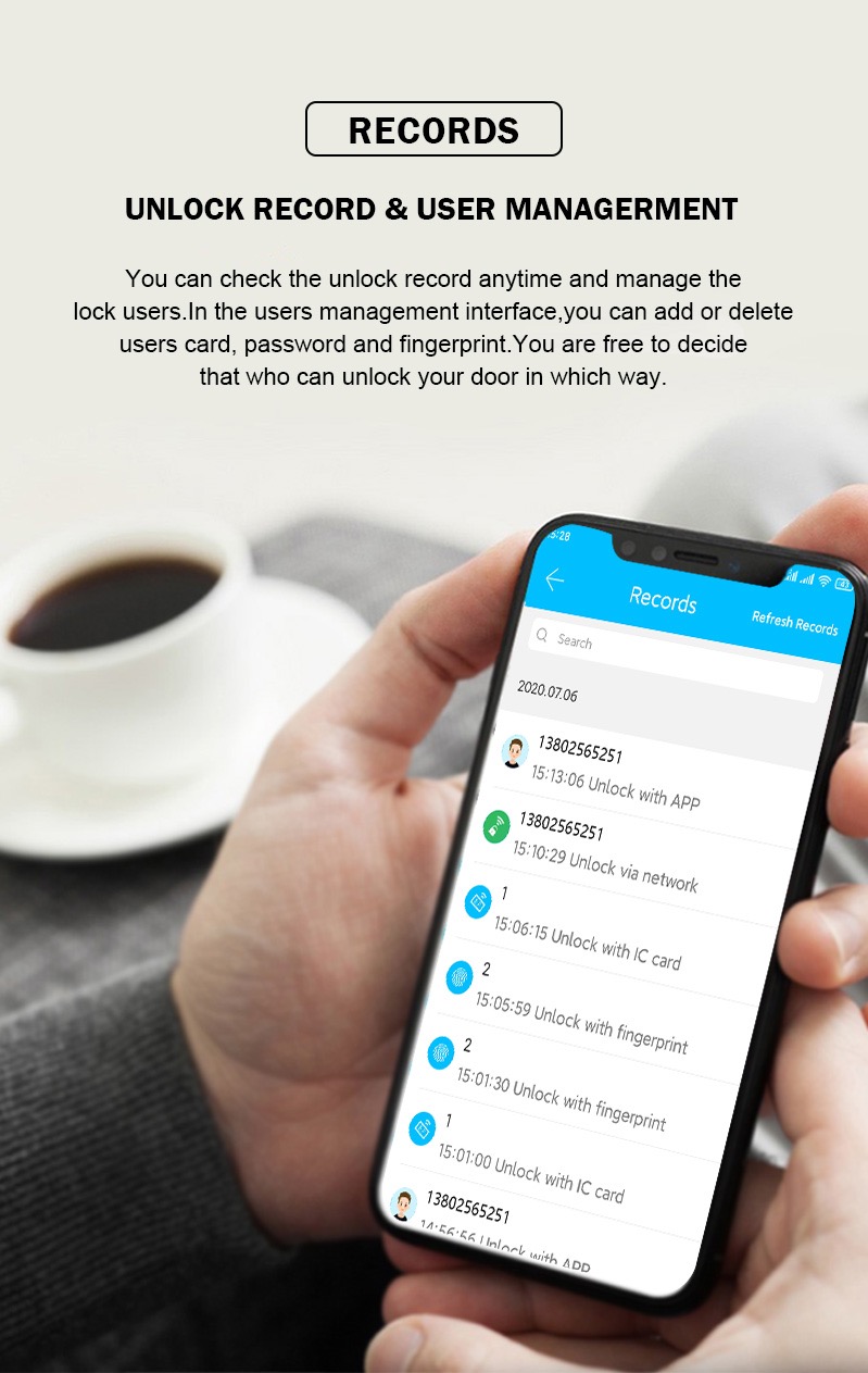 Electronic Smart Door Lock With TTLock App,Security Biometric Fingerprint Intelligent Lock With Passcode RFID