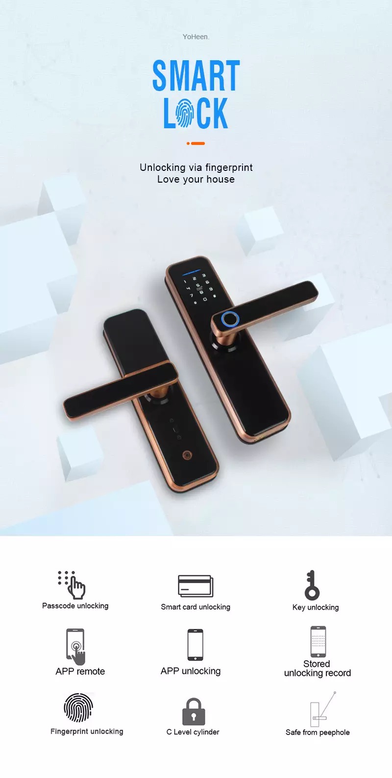 Electronic Smart Door Lock With TTLock App,Security Biometric Fingerprint Intelligent Lock With Passcode RFID