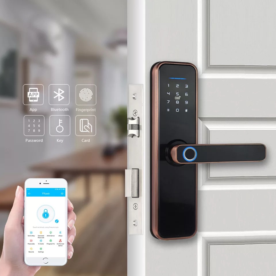 Electronic Smart Door Lock With TTLock App,Security Biometric Fingerprint Intelligent Lock With Passcode RFID