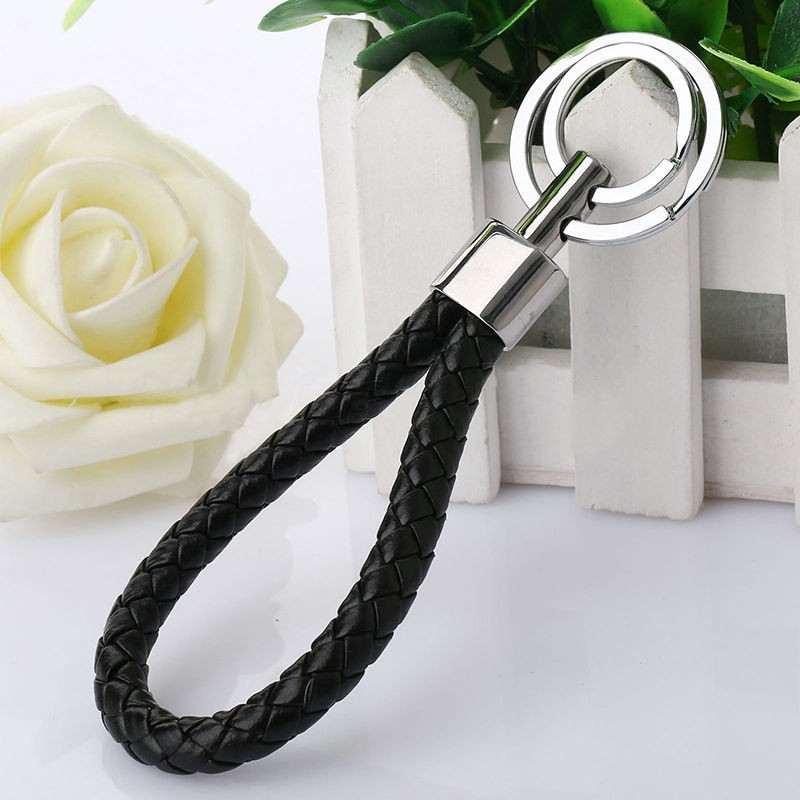 Leather Strap Weave Rope Double Ring Car Key Ring