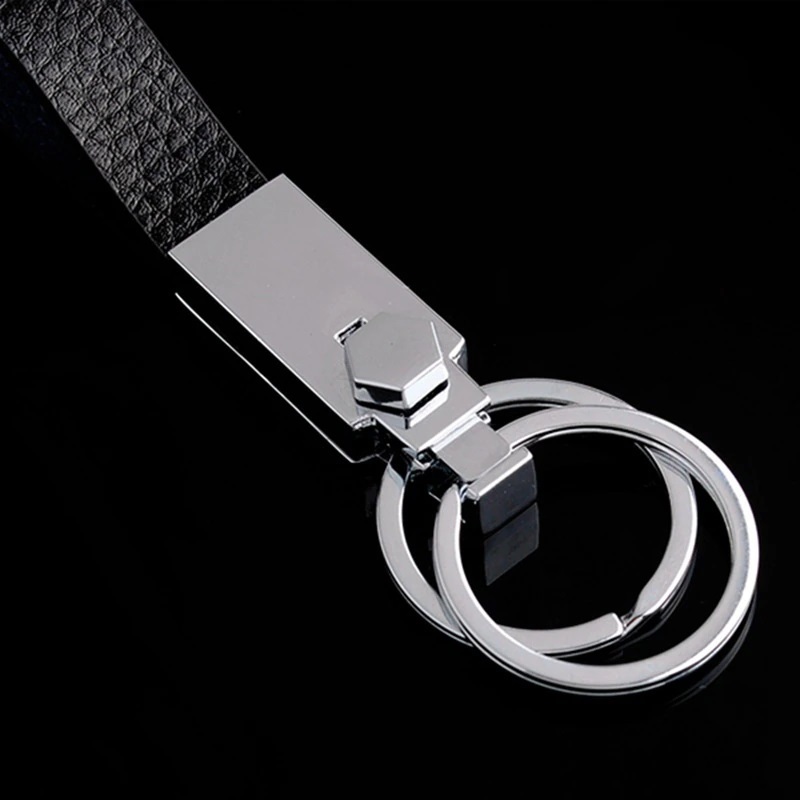 Double Ring Leather Metal Key Chain