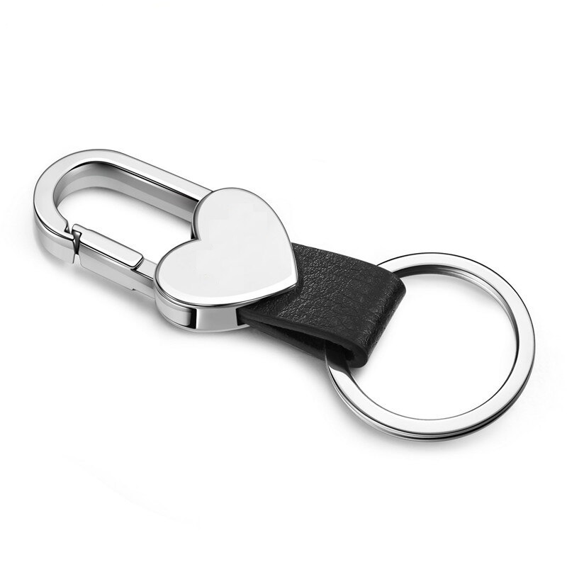 Personalized PU Leather Metal Heart Snap Lock Key Chain