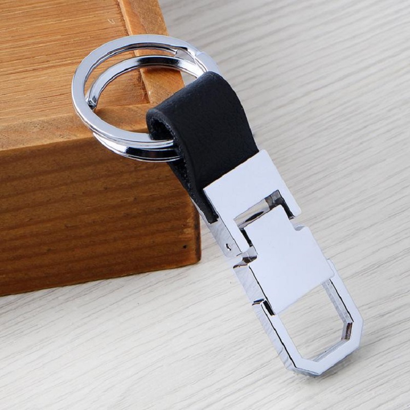 Simple Leather Double Ring Metal Key Chain