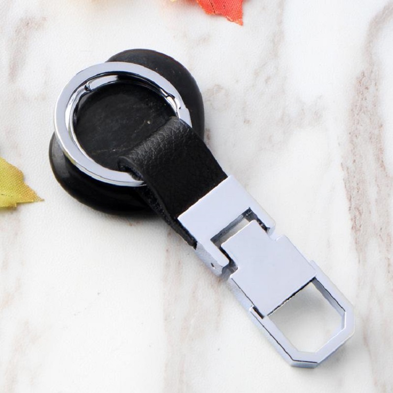 Simple Leather Double Ring Metal Key Chain