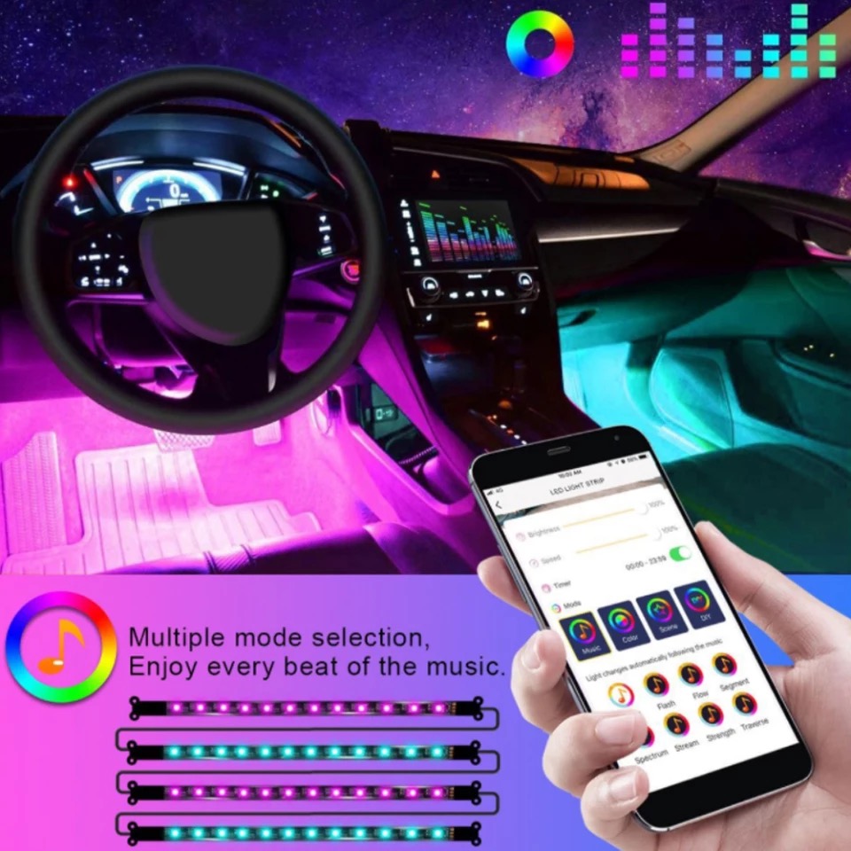 12 LED Bluetooth Phone Control Car Strip Flexible Light