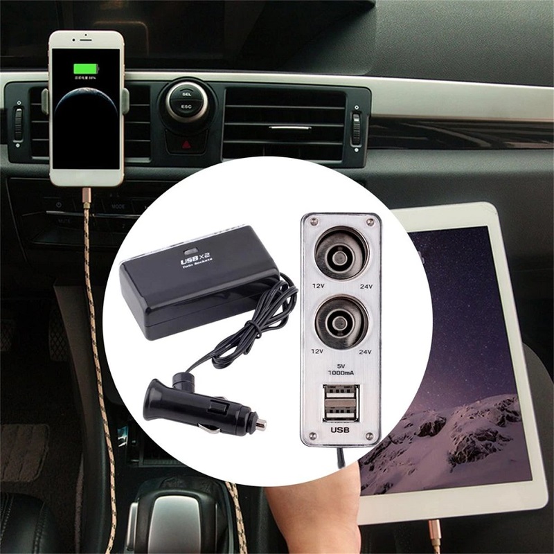 Universal Dual Plug and 2 USB Ports For Car Charger Adapter Auto