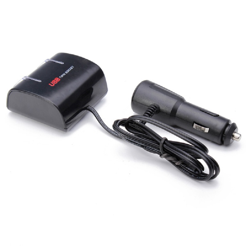 Universal Dual Plug  2 Way Car Socket Splitter + USB Port Charger Adapter