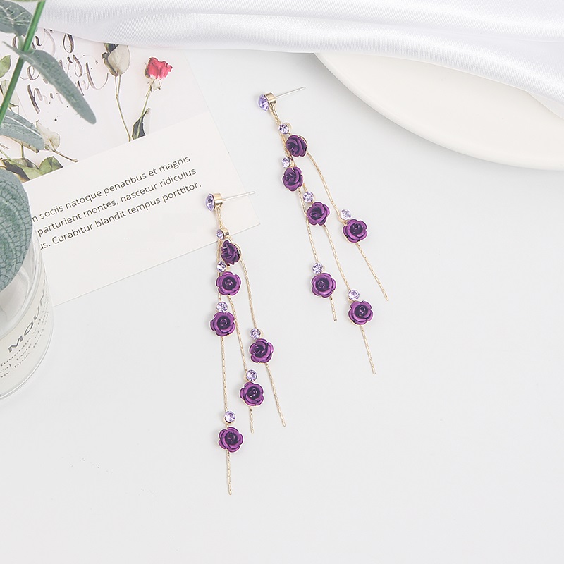 Rose Flower Tassel Earrings for Women