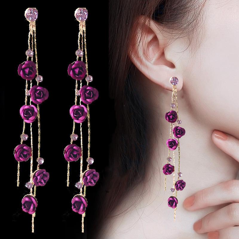 Rose Flower Tassel Earrings for Women