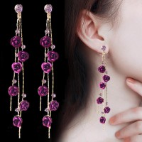 Rose Flower Tassel Earrings-