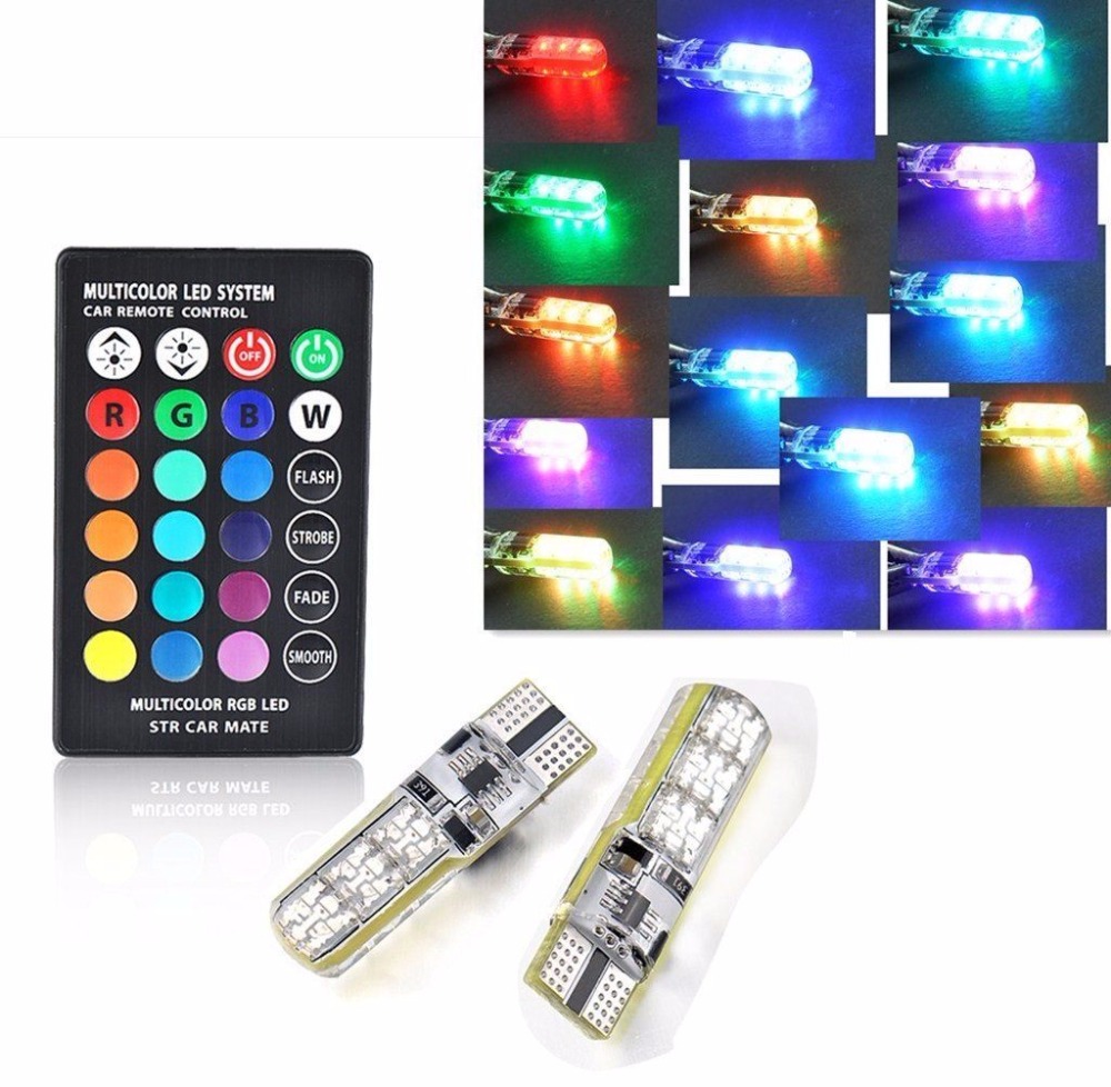 CAR PARKING LIGHT (MULTICOLOR BY REMOTE)RGB T10 W5W Led Car Clearance Lights SMD RGB T10 LED 194 168 Bulb Remote Width Interior Lighting Source Car Styling