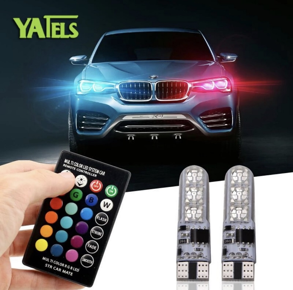 2 Pcs CAR PARKING LIGHT (MULTICOLOR BY REMOTE)RGB T10 W5W Led Car Clearance Lights SMD RGB 