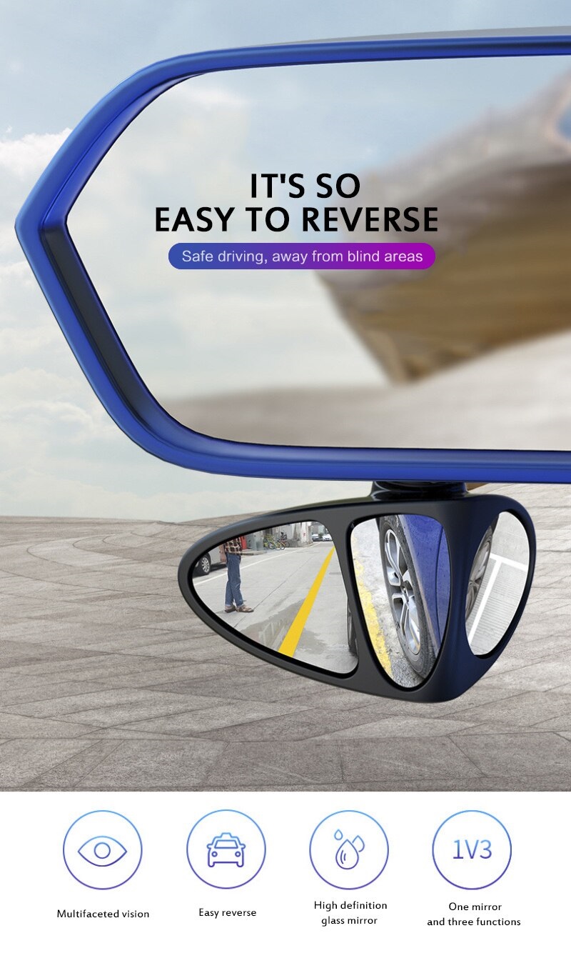 Adjustable 3 in 1 Car Blind Spot Wide Angle View Left Mirror