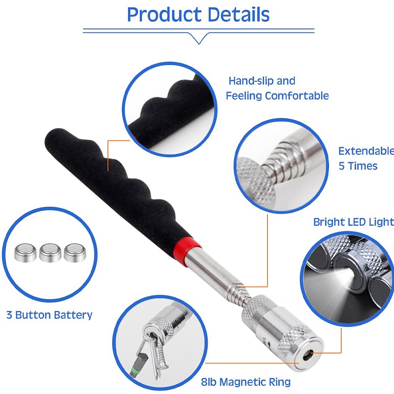 Mini Portable Extendable Telescopic Magnet With Light