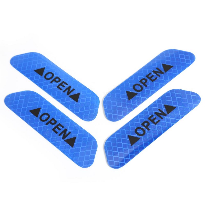 4PCS Super Car Door Open Sticker Reflective Tape Safety Warning Blue