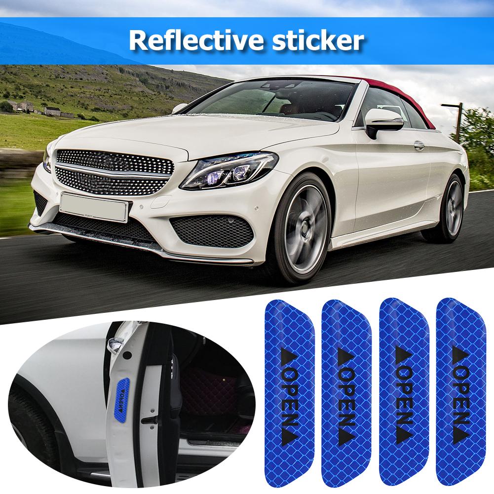 4PCS Super Car Door Open Sticker Reflective Tape Safety Warning Blue