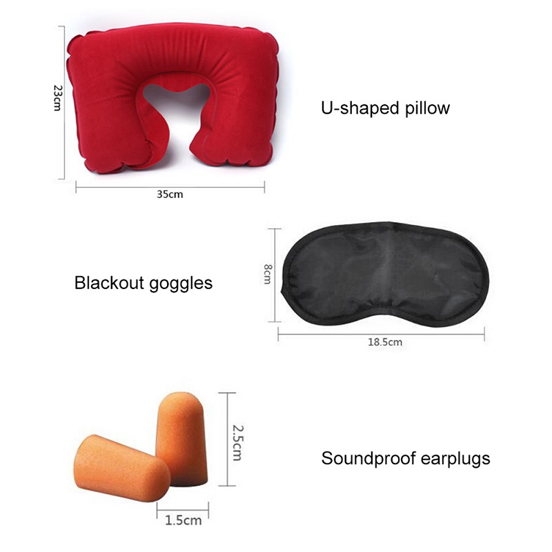 3 in 1 U Shaped Inflatable Travel Pillow + Eye Mask + Ear Plug