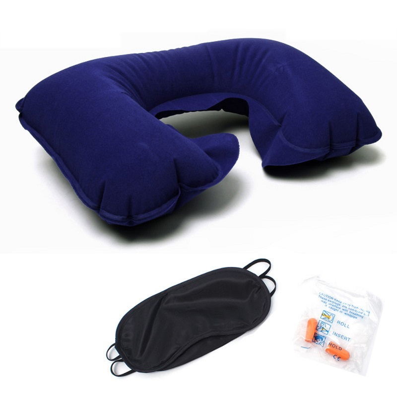 3 in 1 U Shaped Inflatable Travel Pillow + Eye Mask + Ear Plug