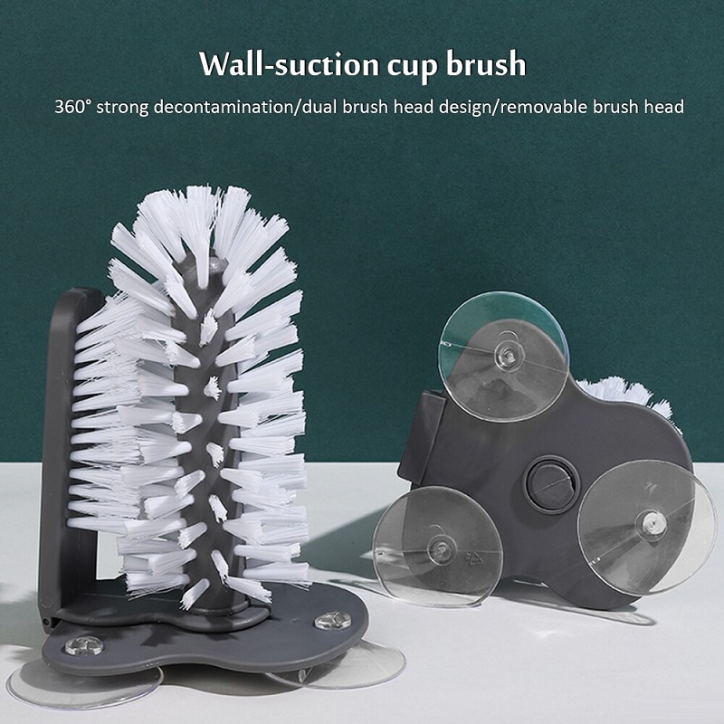 Glass Washer With Double Sided Bristle Brush Cleaner With Suction Cup