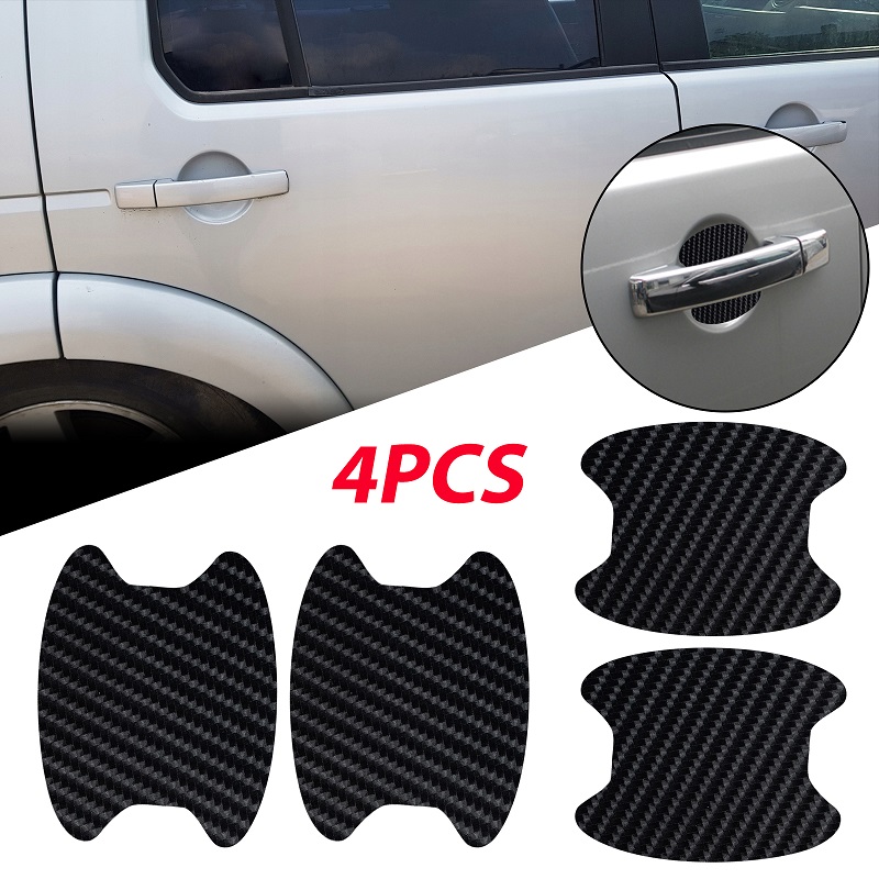 4Pcs Car Door Black Fiber Handle Sticker