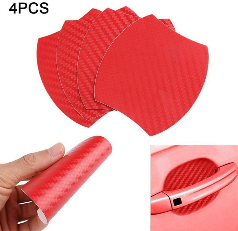 4Pcs Car Door Red Fiber Handle Sticker