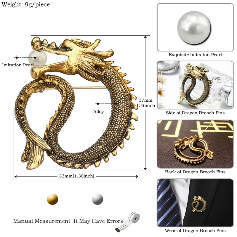 Creative Design Retro Dragon Brooch Gold