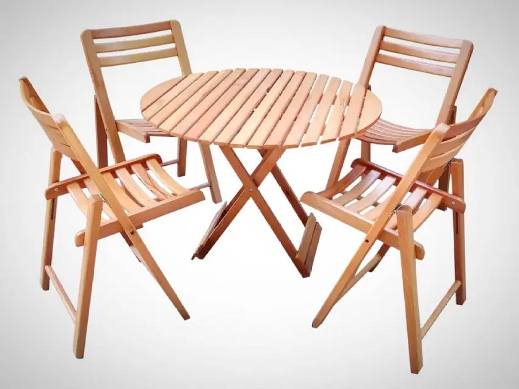Beech Wood 4 Pcs Folding Chair and 1 round Portable Wooden Table kitchen Dinning
