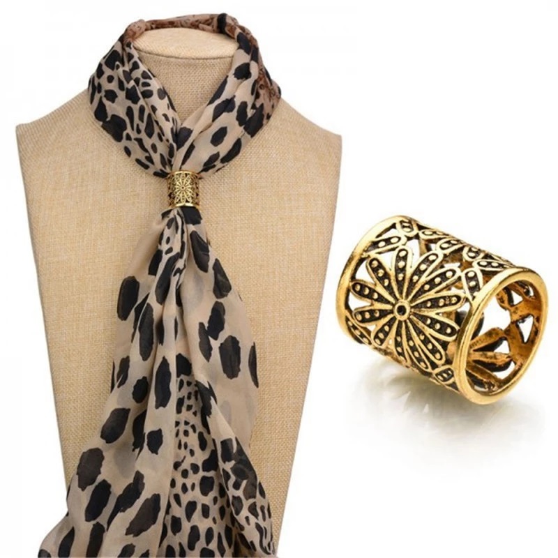 Women Flower Scarf Buckle Brooch Gold