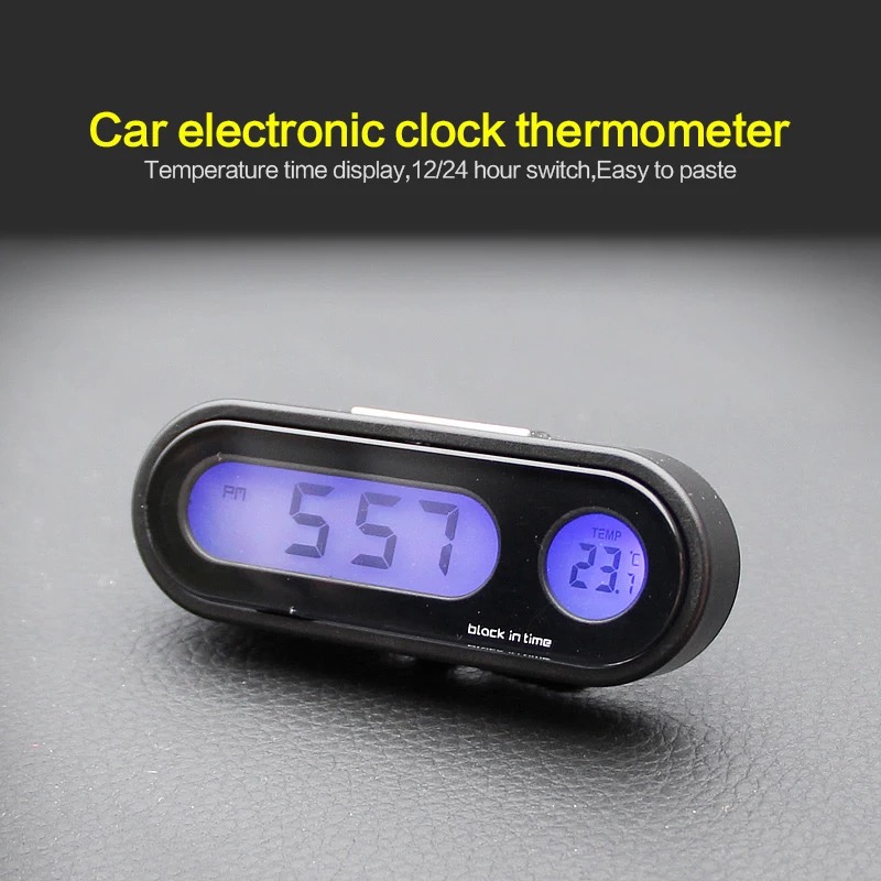 2 in 1 Fashion Car Digital Clock Vehicles Temperature Gauge with LED Backlight