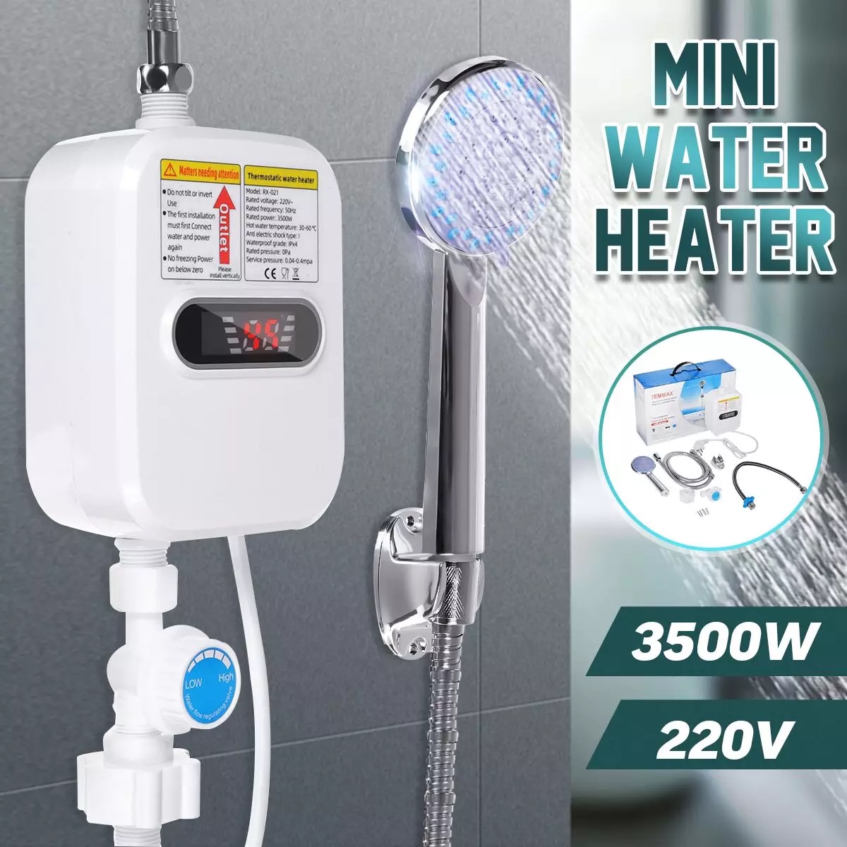 Mini Quick Heater Shower Without Water Storage Water Heater Bathroom Kitchen Wall Mounted Instant LCD Electric Water Heater