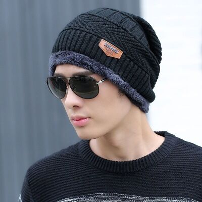 Winter Beanie Hat and Scarf Thermal Knit Hat Skull Cap Black