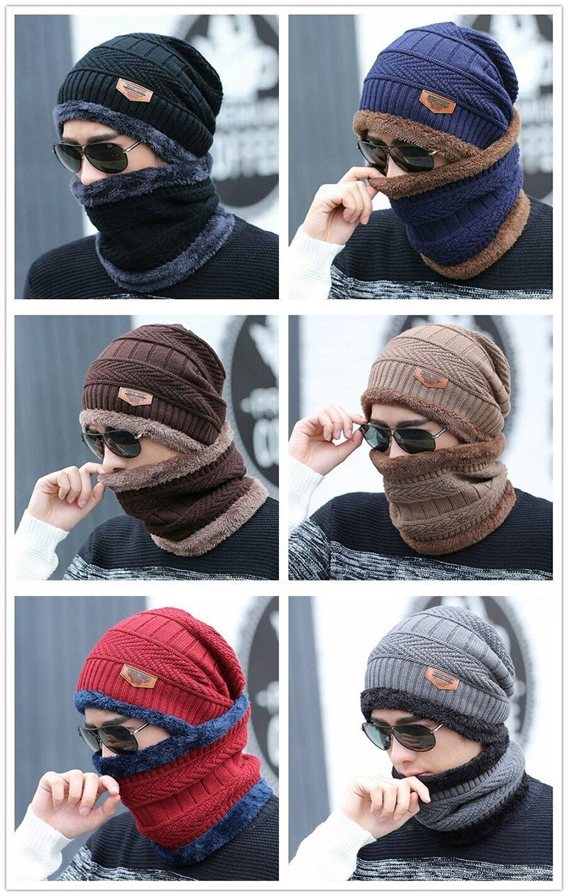 Winter Beanie Hat and Scarf Thermal Knit Hat Skull Cap Blue