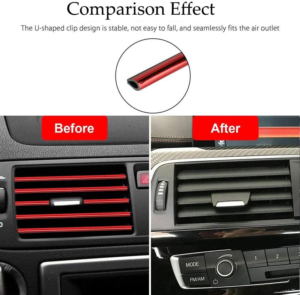 10Pcs Universal Car Air Conditioner Decorative U Shape Moulding Strips Red