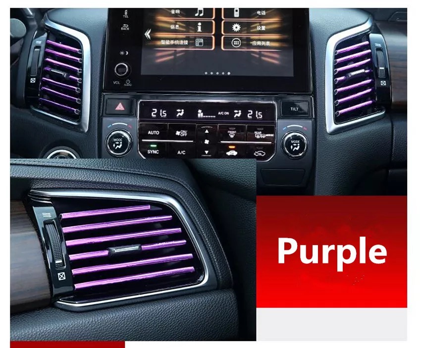 10Pcs Universal Car Air Conditioner Decorative U Shape Moulding Strips Purple