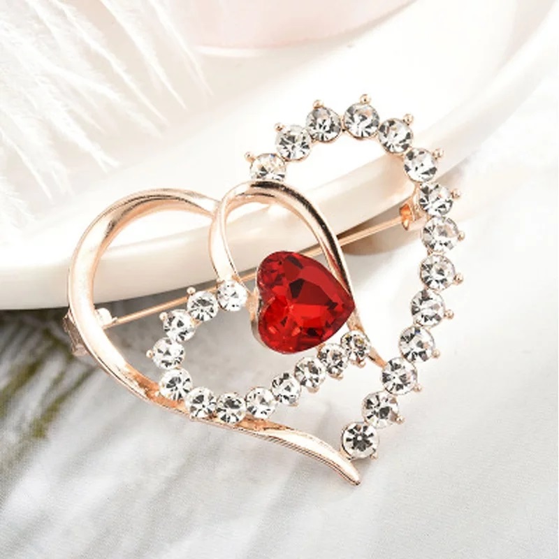 Heart Brooch Red Crystal Brooches For Women Clothing Accessories Love Brooches Pins