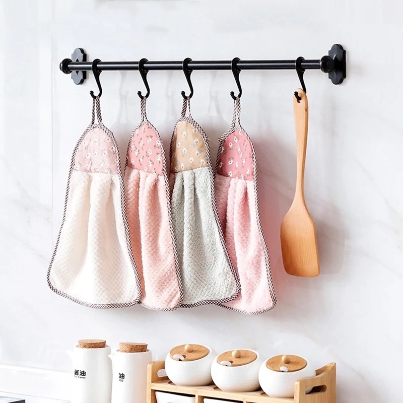 3 Pcs Coral Velvet Bathroom Supplies Soft Hand Towel Absorbent Cloth Dishcloths Hanging Cloth Kitchen