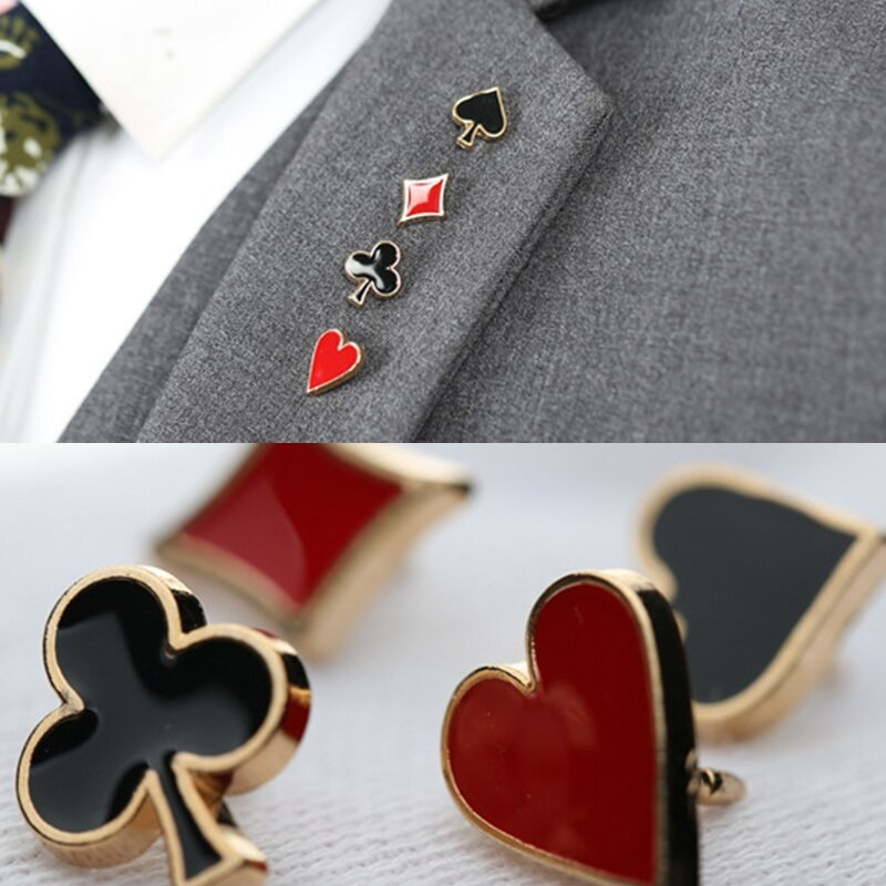 4pcs/Set Novelty Poker Themed Lapel Pin for Women Men Suit Dress Brooch