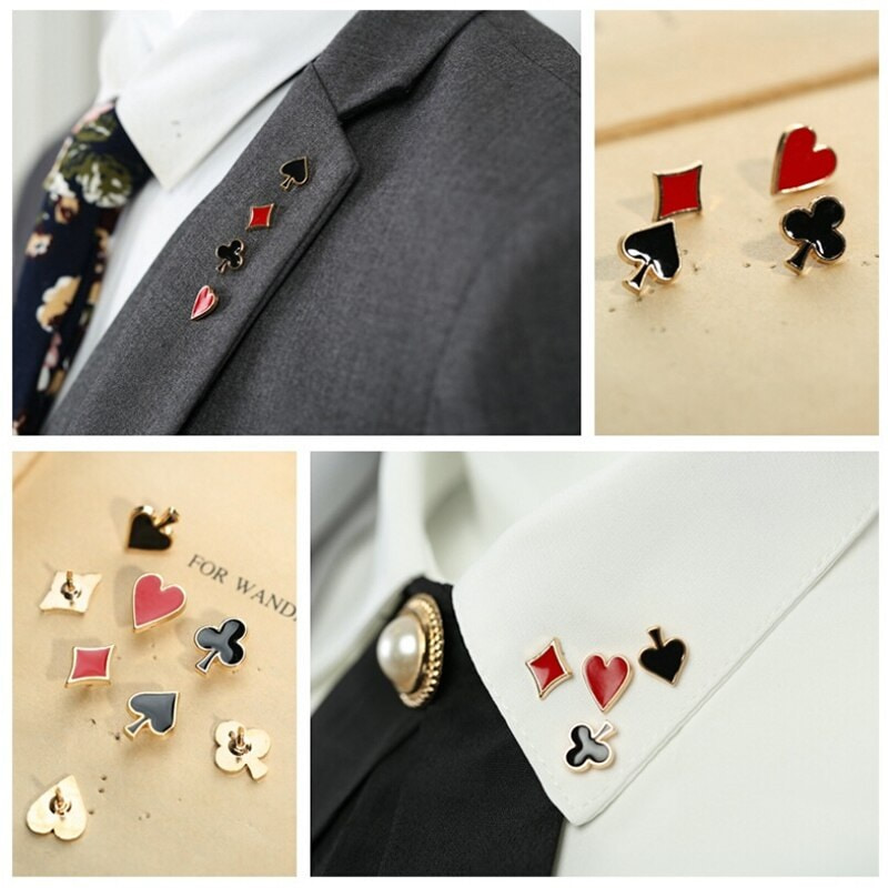 4pcs/Set Novelty Poker Themed Lapel Pin for Women Men Suit Dress Brooch