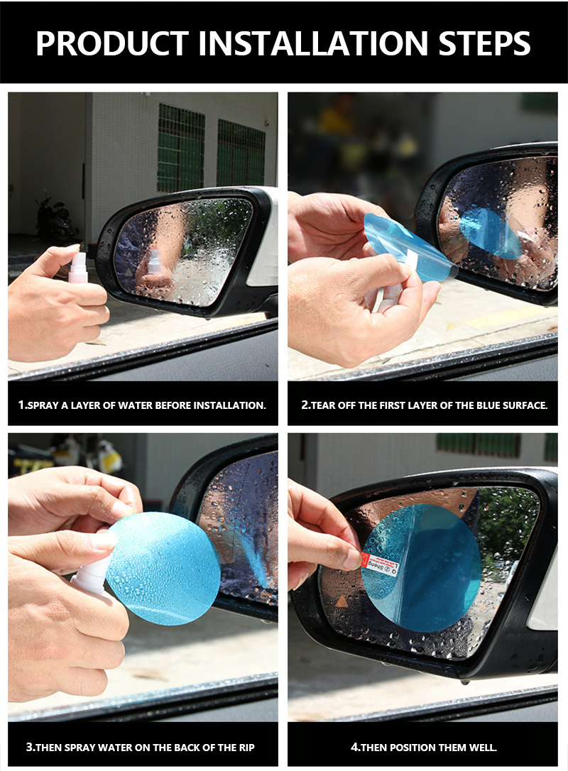 2 Pack Round Car Rearview Mirror Protective Film Waterproof Rainproof Clear Protective Film