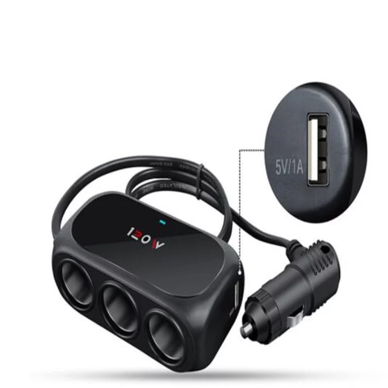 3 Way Universal Car Cigarette Lighter Socket Splitter LED Dual USB Charger Power Adapter Black