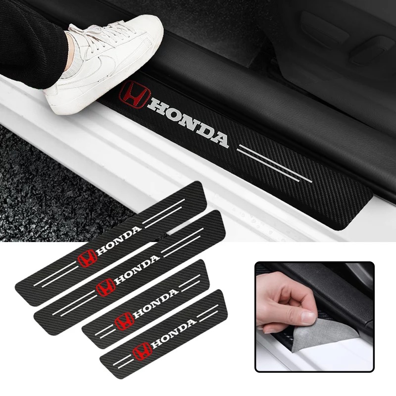 4Pcs Car Door Sill Plate Carbon Fiber Anti Stepping Protection Stickers Honda