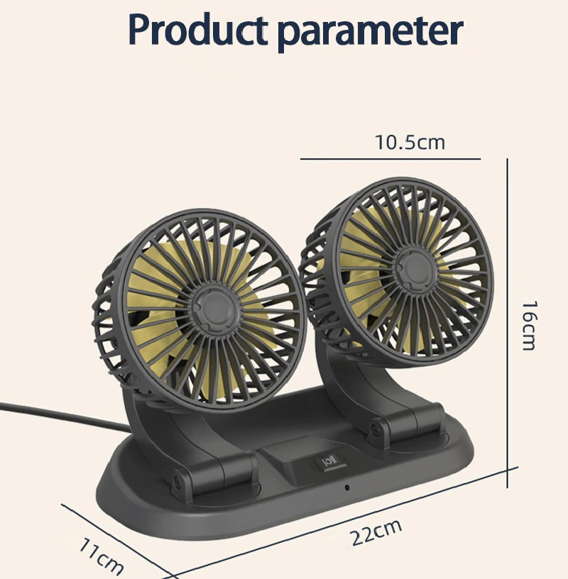 Dual Head Car Fan 2 speed Adjustment Car Cooling Fan Strong Wind Cooling Fan