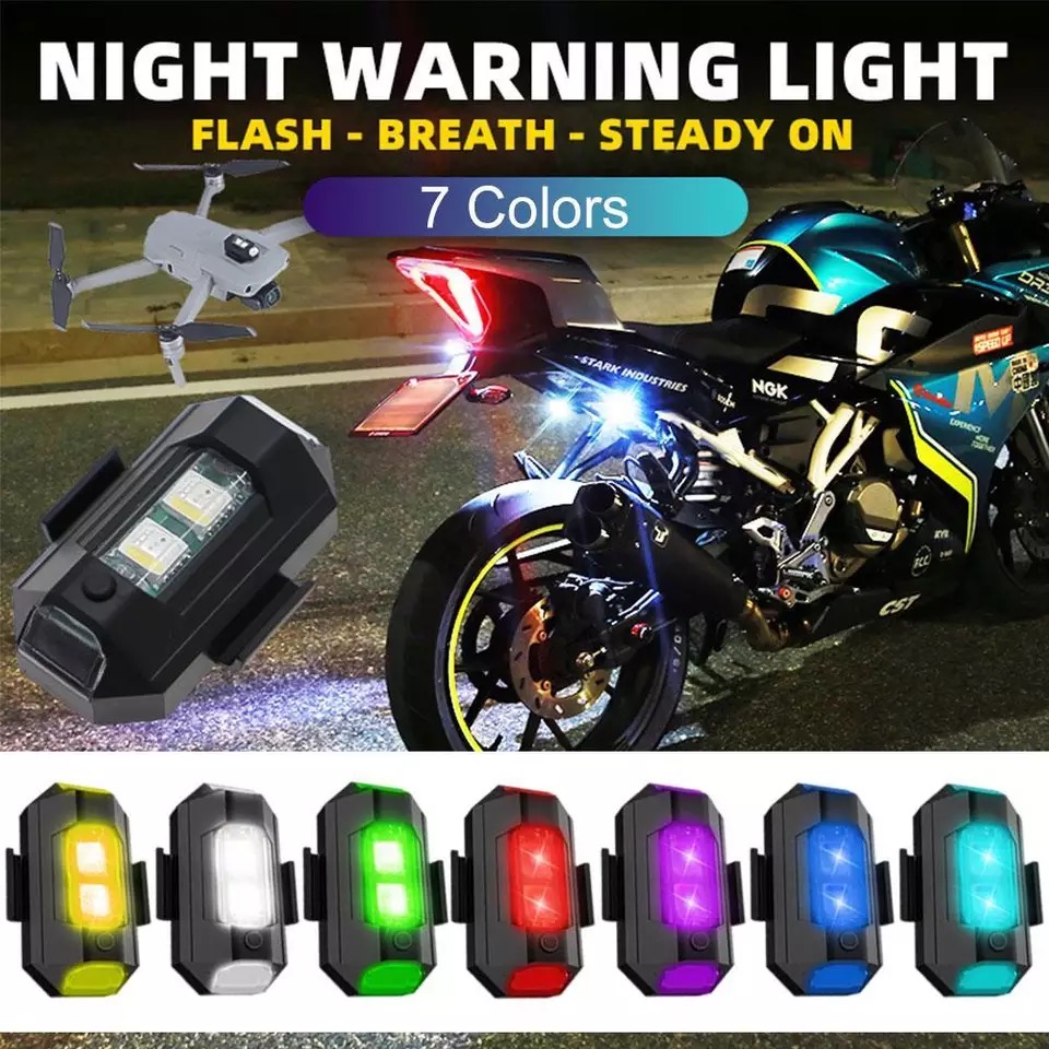 2 Pcs Universal Led Aircraft Strobe Lights Anti Collision Warning Light with USB Charging 7 Colors