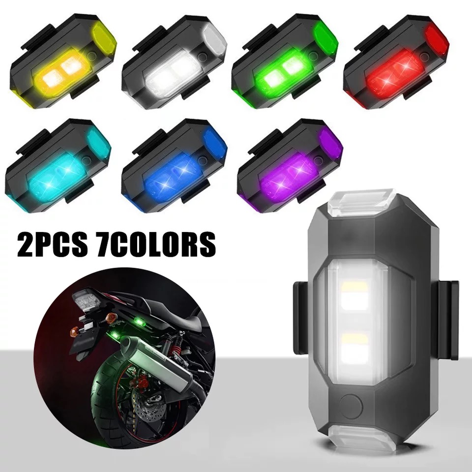 2 Pcs Universal Led Aircraft Strobe Lights Anti Collision Warning Light  with USB Charging 7 Colors