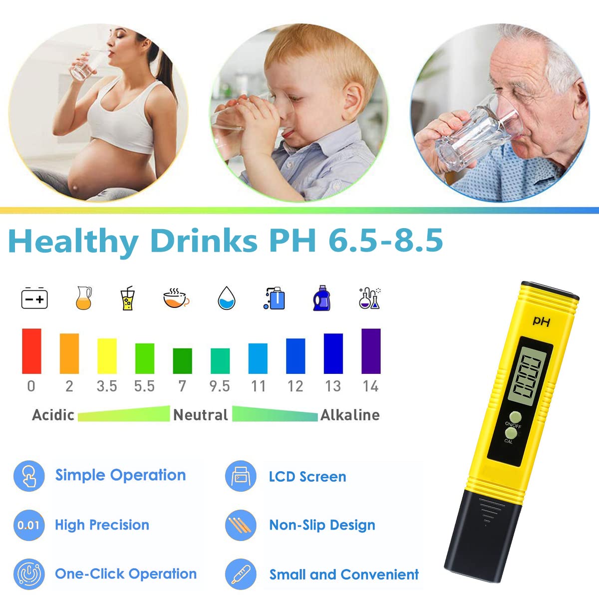 PH Meter 0.01 High Precision for Water Quality Tester with 0-14 Measurement Range