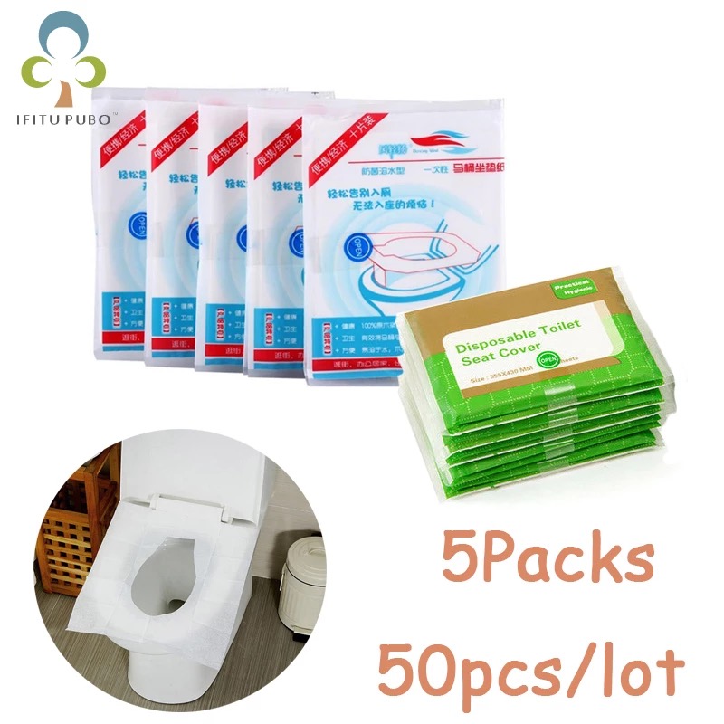 Pack of Five 50 Pcs Portable Disposable Toilet Seat Cover Mat Toilet Paper Pad Bathroom Accessories for home or public convenience