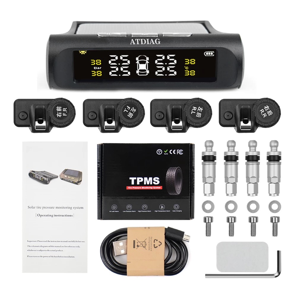 TMPS Tire Pressure Monitor System Alarm 4 Internal Sensor Temperature Gauge Meter Car Solar Power 