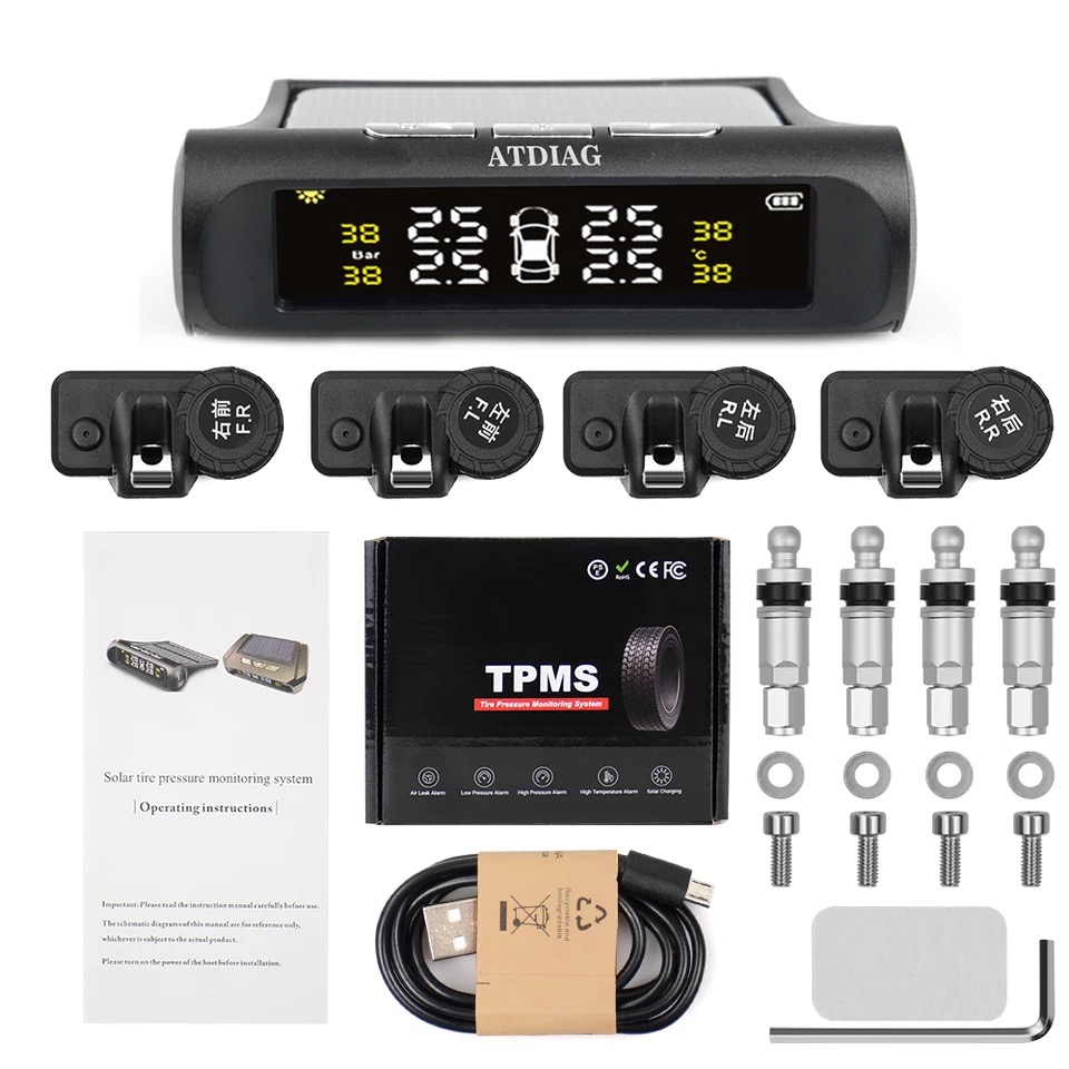 TPMS Tire Pressure Monitor System Alarm 4 Internal Sensor Temperature Gauge Meter Car Solar Power 