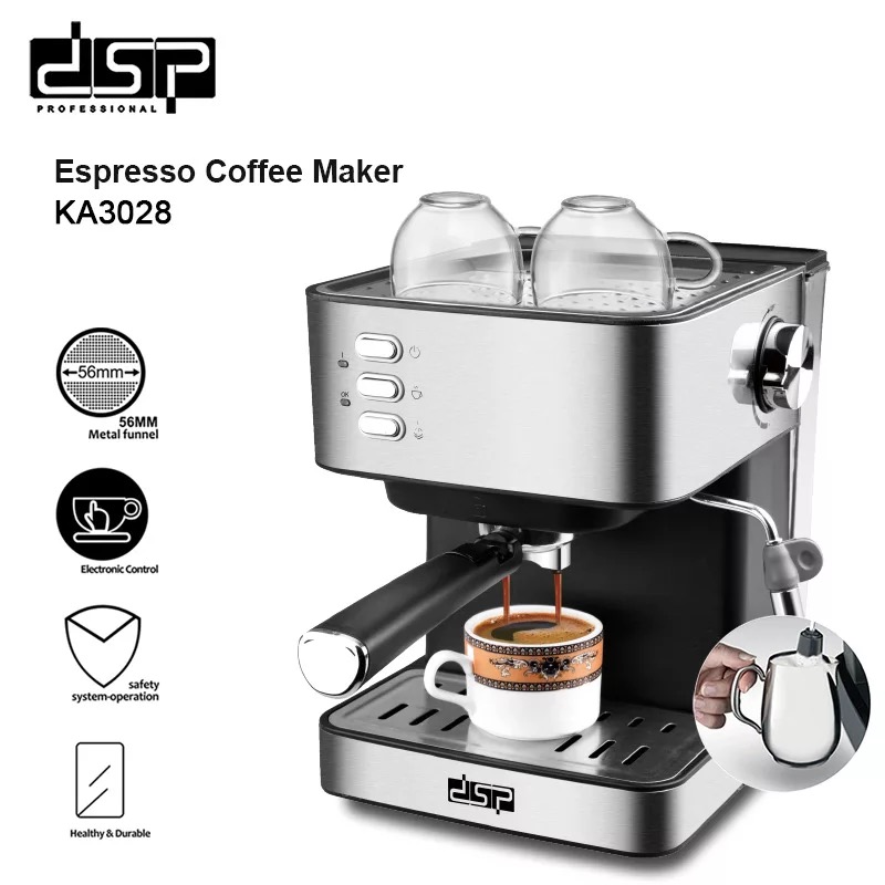 DSP Italian Type Espresso Coffee Maker Machine with Milk Frother Wand for Espresso, Cappuccino, Latte and Mocha