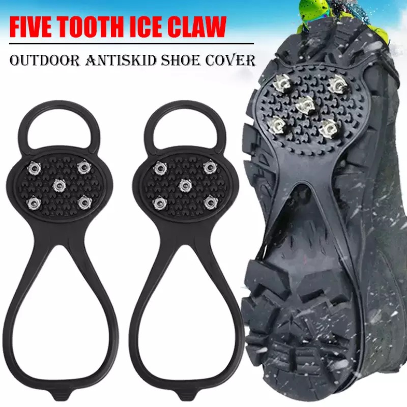 Unisex Men 5 Teeth Ice Gripper for Shoes Crampons Ice Gripper Spike Grips Cleats for Snow Studs Non-Slip Climbing Hiking Covers